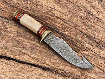 Custom Handmade Damascus Gut Hook Hunting Knife – 10.5"
