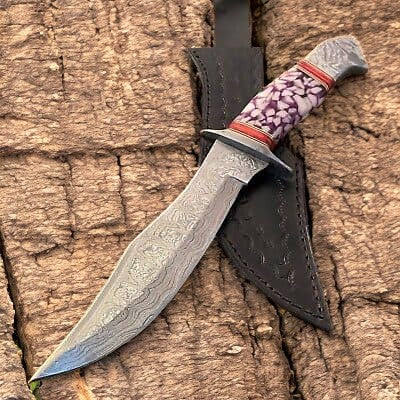 Custom Handmade Damascus Bowie Knife – 15” with Resin Handle
