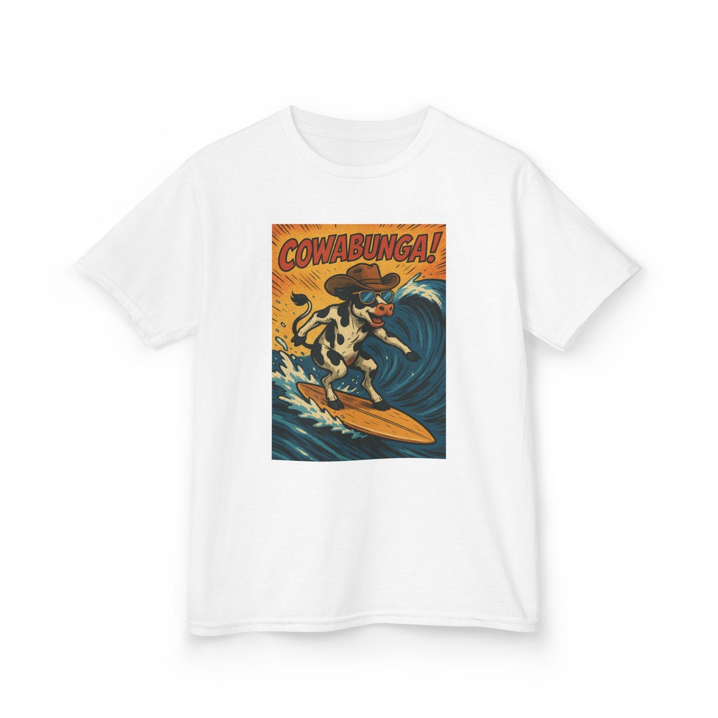 Cowabunga Surfing Cow Kids Tee Graphic Print Western Wear Fun Style Hang Ten Country Style