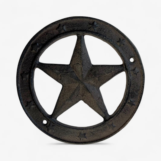 Rustic Cast Iron Star Badge Wall Decor, Vintage Western Accent