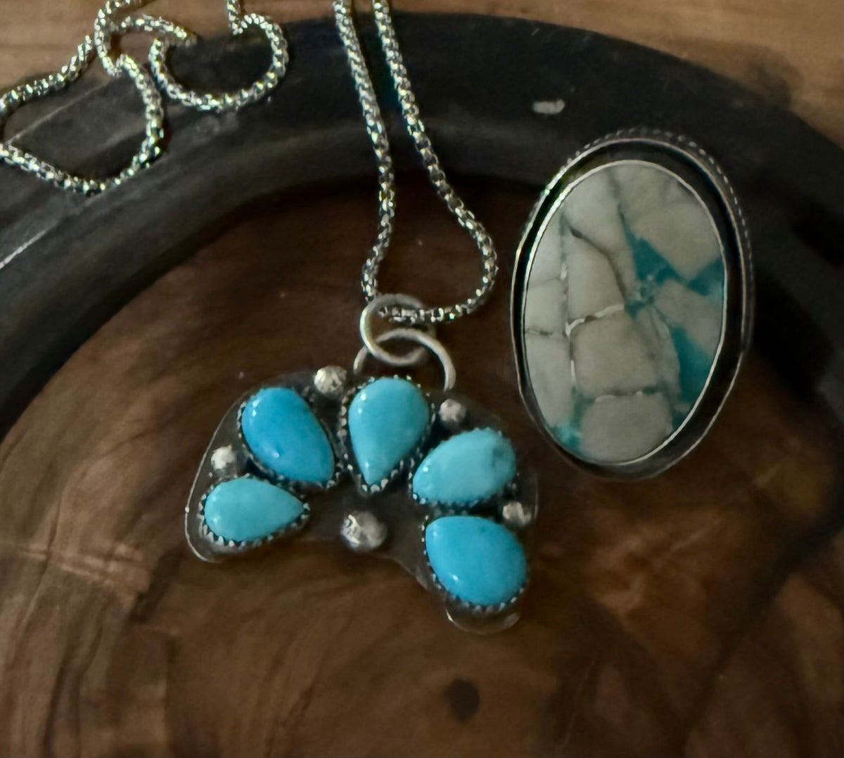 The Dorothy Series | Pilot Mountain Turquoise Shadowbox Ring & Mini Naja Pendant