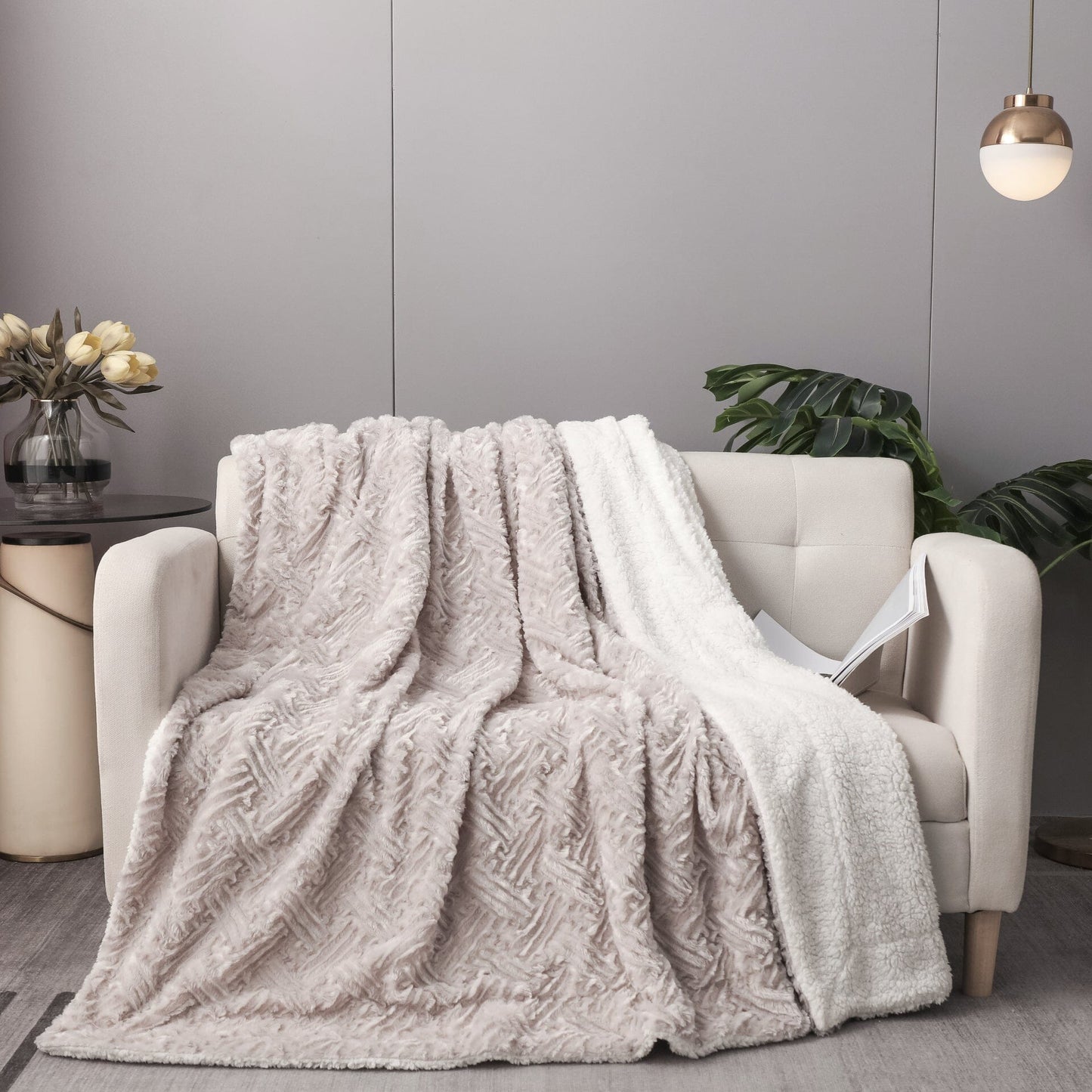 Lavender Grey Faux Fur Throw Blanket