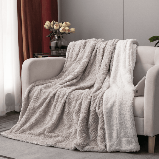 Lavender Grey Faux Fur Throw Blanket