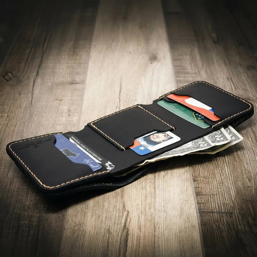 Handmade Full-Grain Leather Trifold Wallet for Men — Western Trifold Wallet