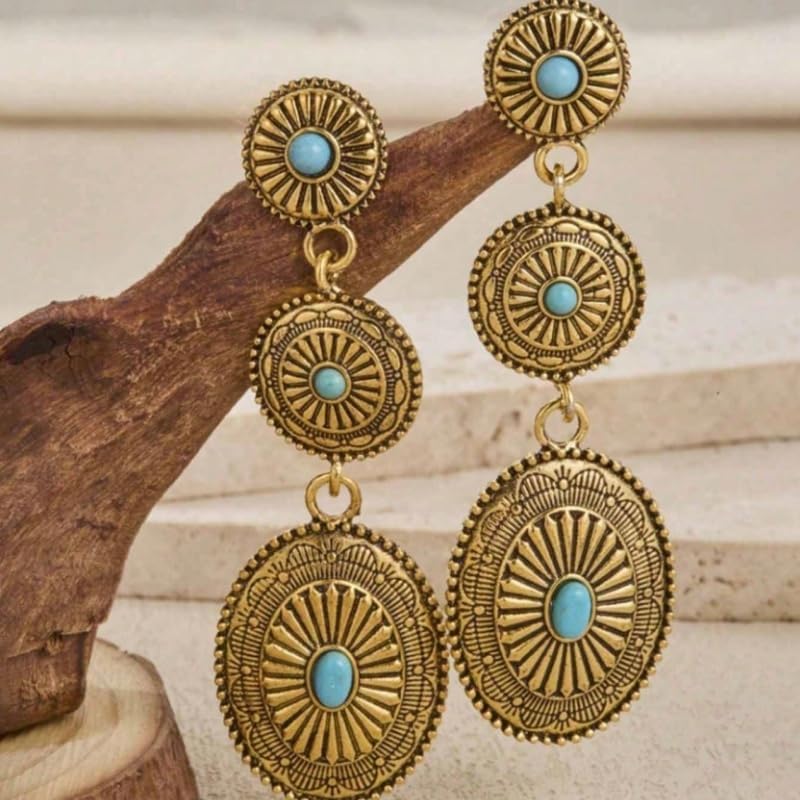 Vintage Gold Concho Turquoise Earrings