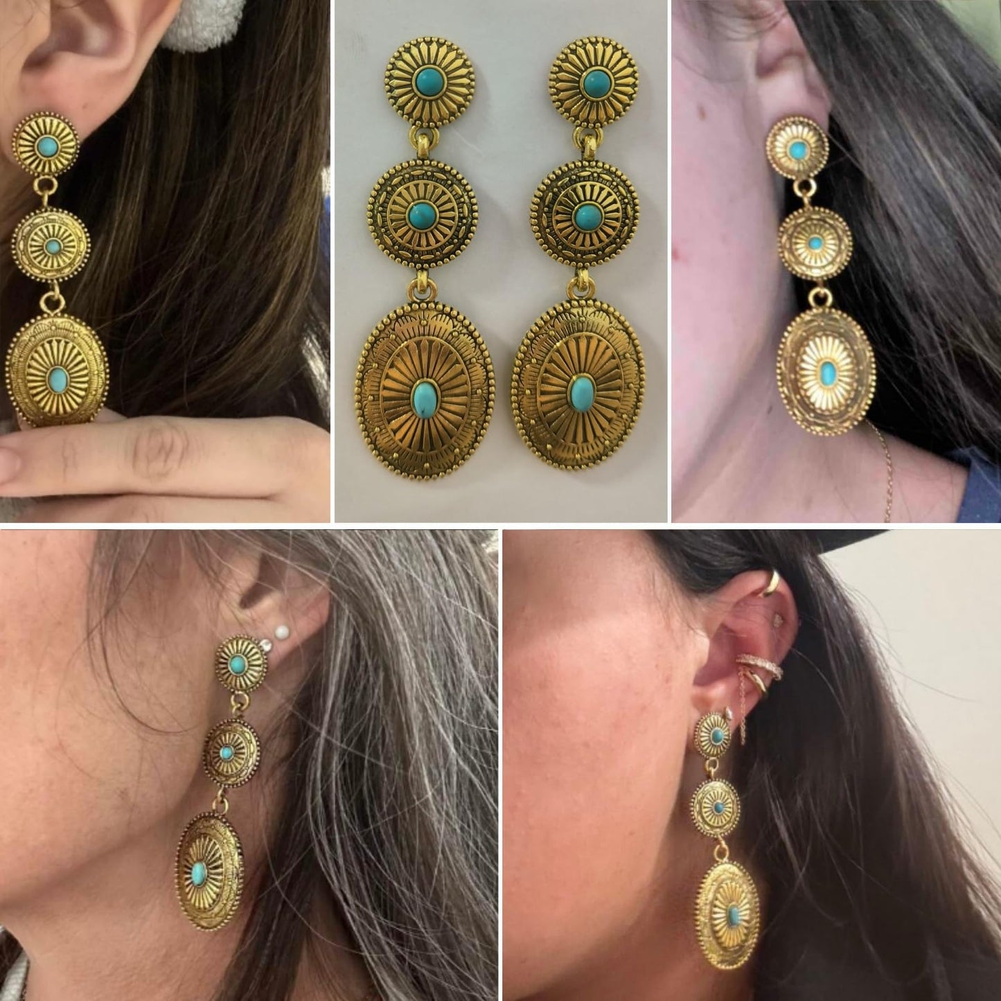Vintage Gold Concho Turquoise Earrings