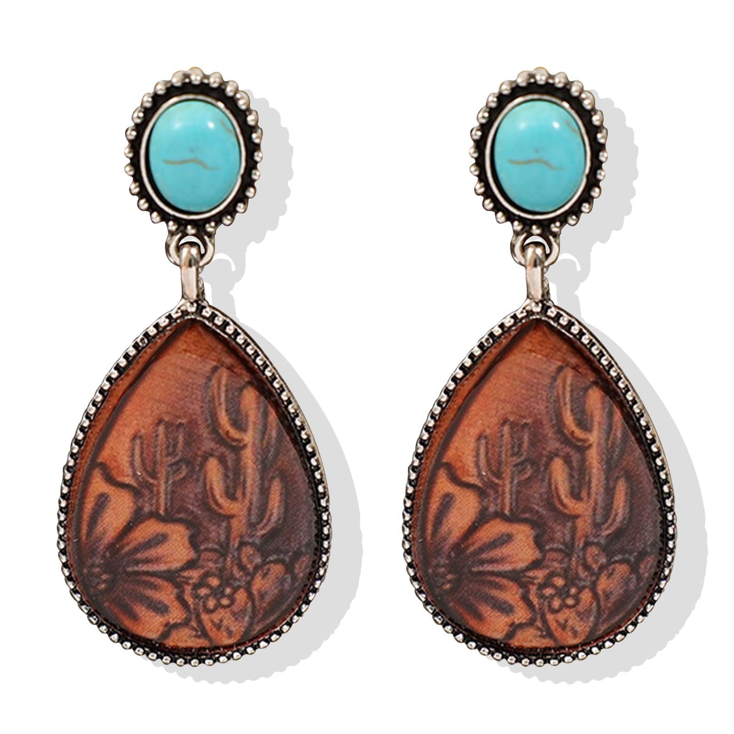Silver Waterdrop Turquoise and Leather Earrings