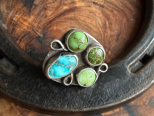 White Water & Sonoran Gold Turquoise Cluster Ring by Bootleg Silver Co – view 2