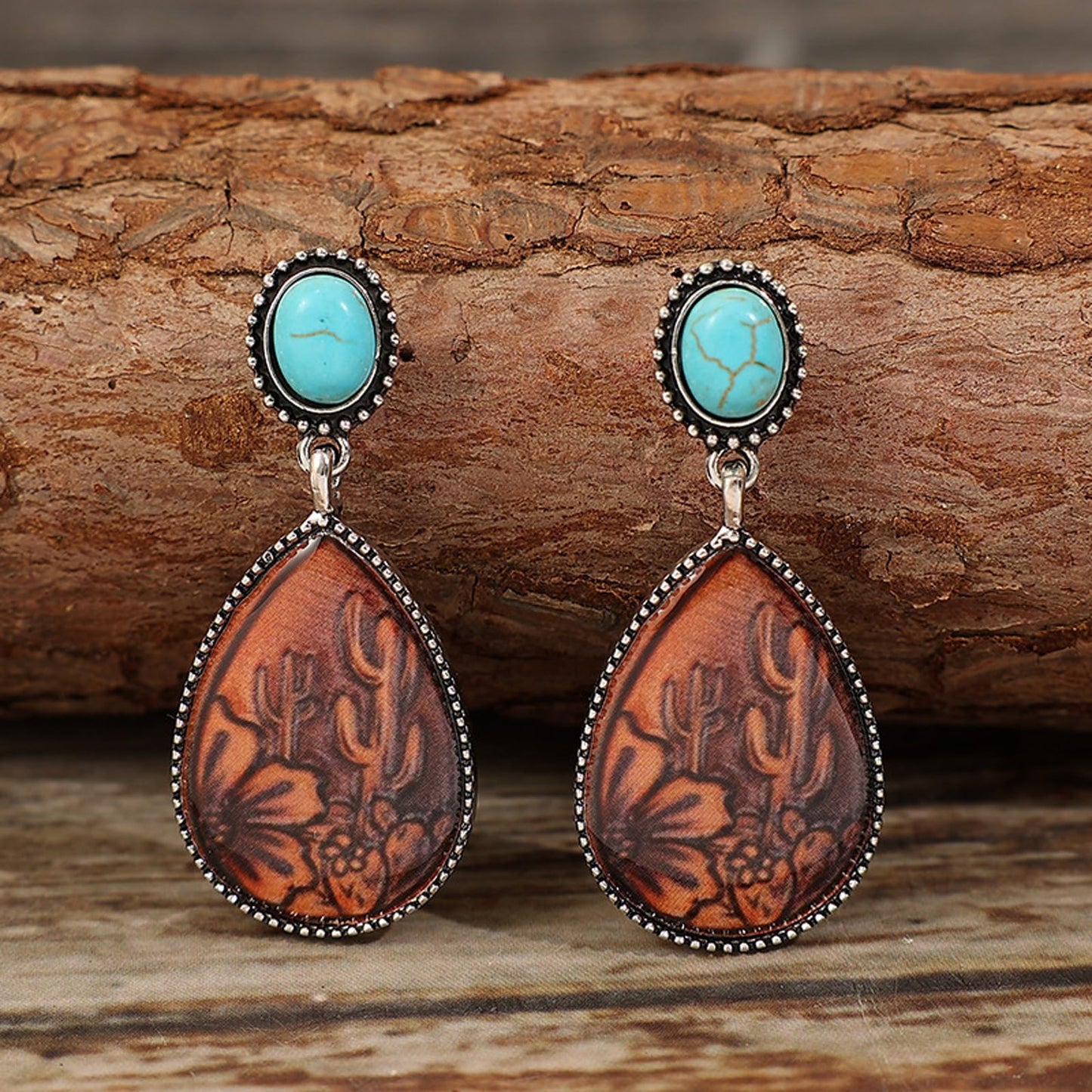 Silver Waterdrop Turquoise and Leather Earrings