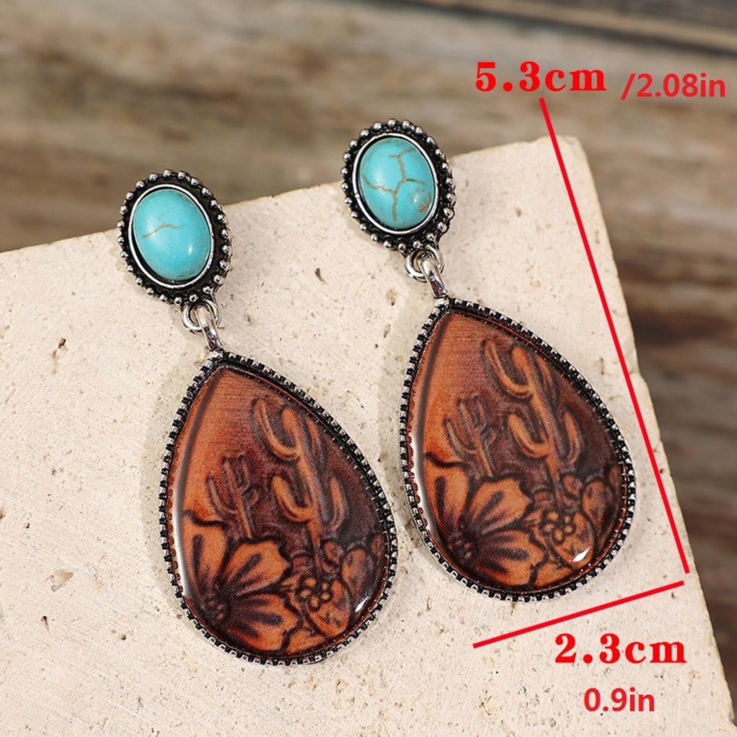 Silver Waterdrop Turquoise and Leather Earrings