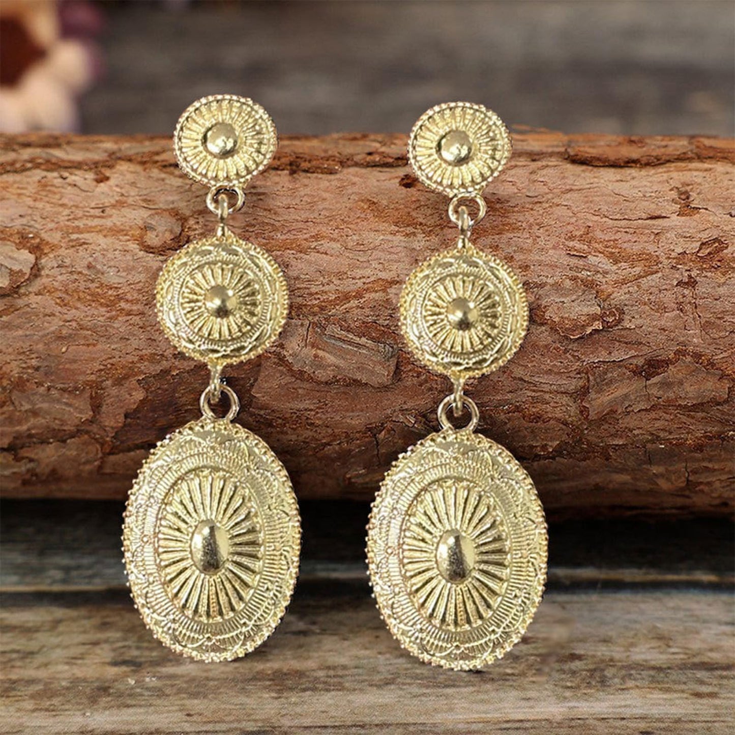 Vintage Gold Concho Turquoise Earrings