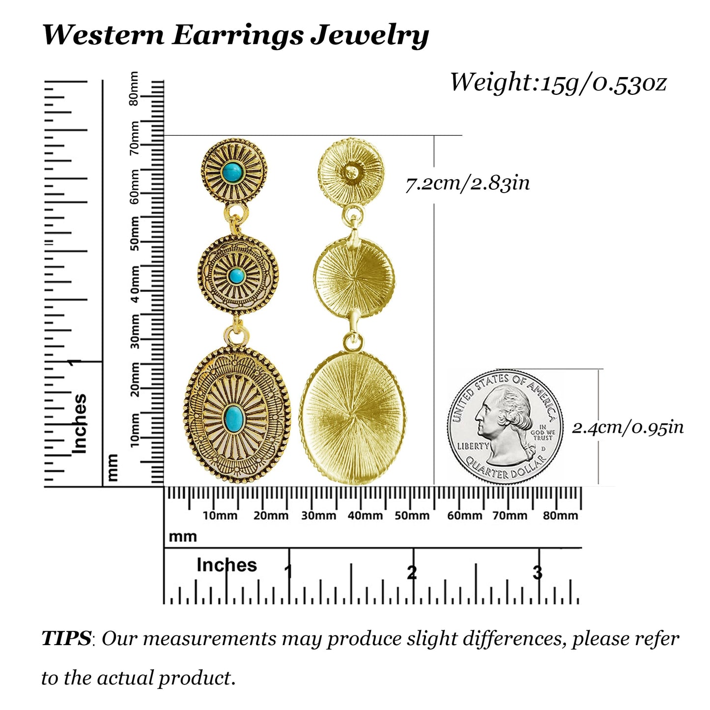 Vintage Gold Concho Turquoise Earrings