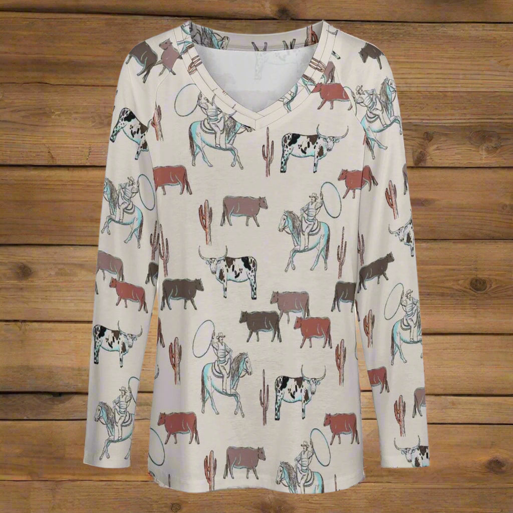 Western Cattle Long Sleeve Top