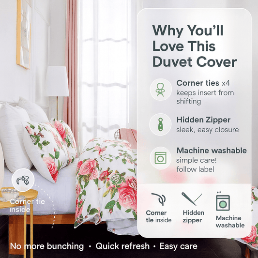 Romantic Roses Floral Duvet Cover Set w/ Pillow Cases