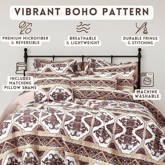 Persian Design Intricate Ornate Print Coverlet w/ Shams
