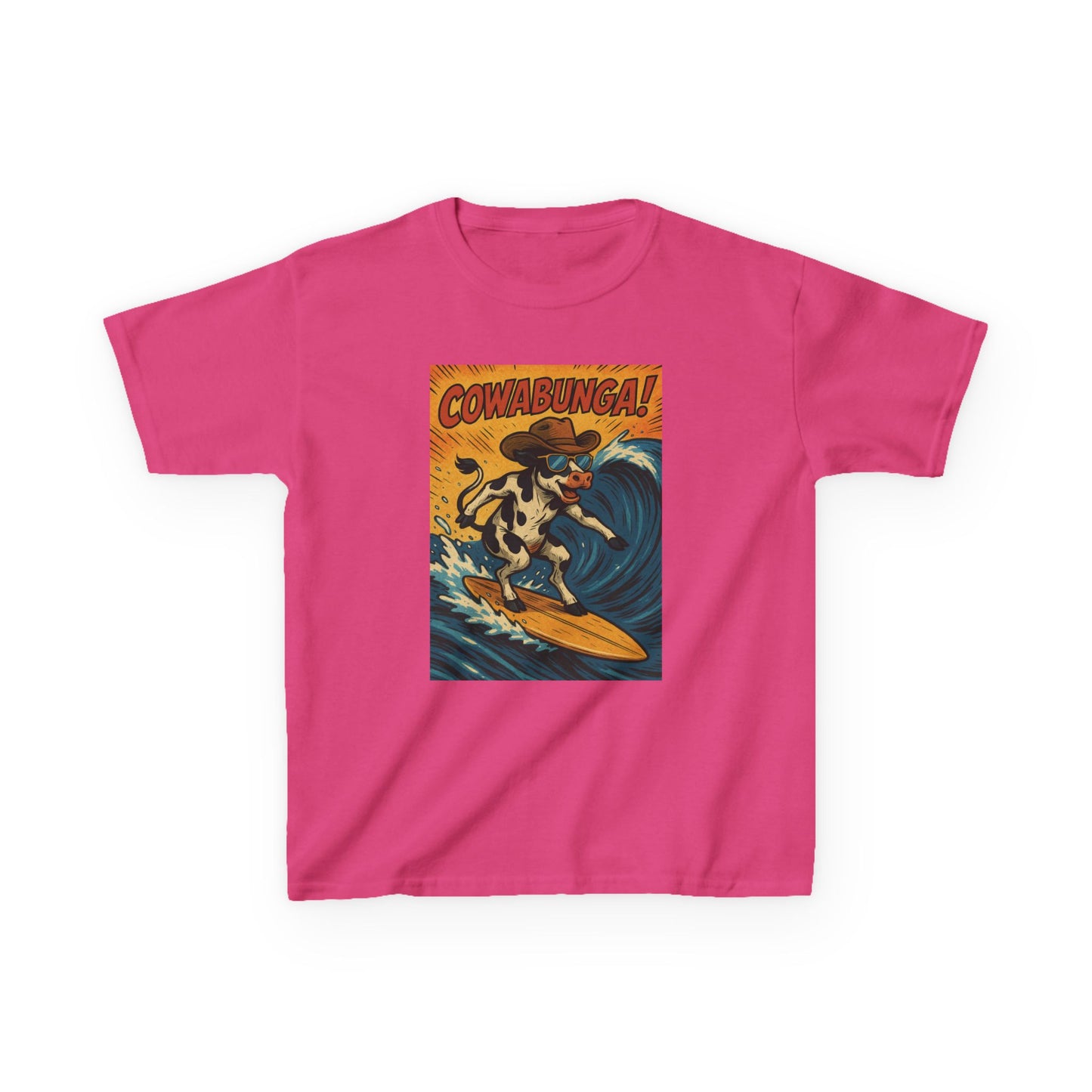 Cowabunga Surfing Cow Kids Tee Graphic Print Western Wear Fun Style Hang Ten Country Style