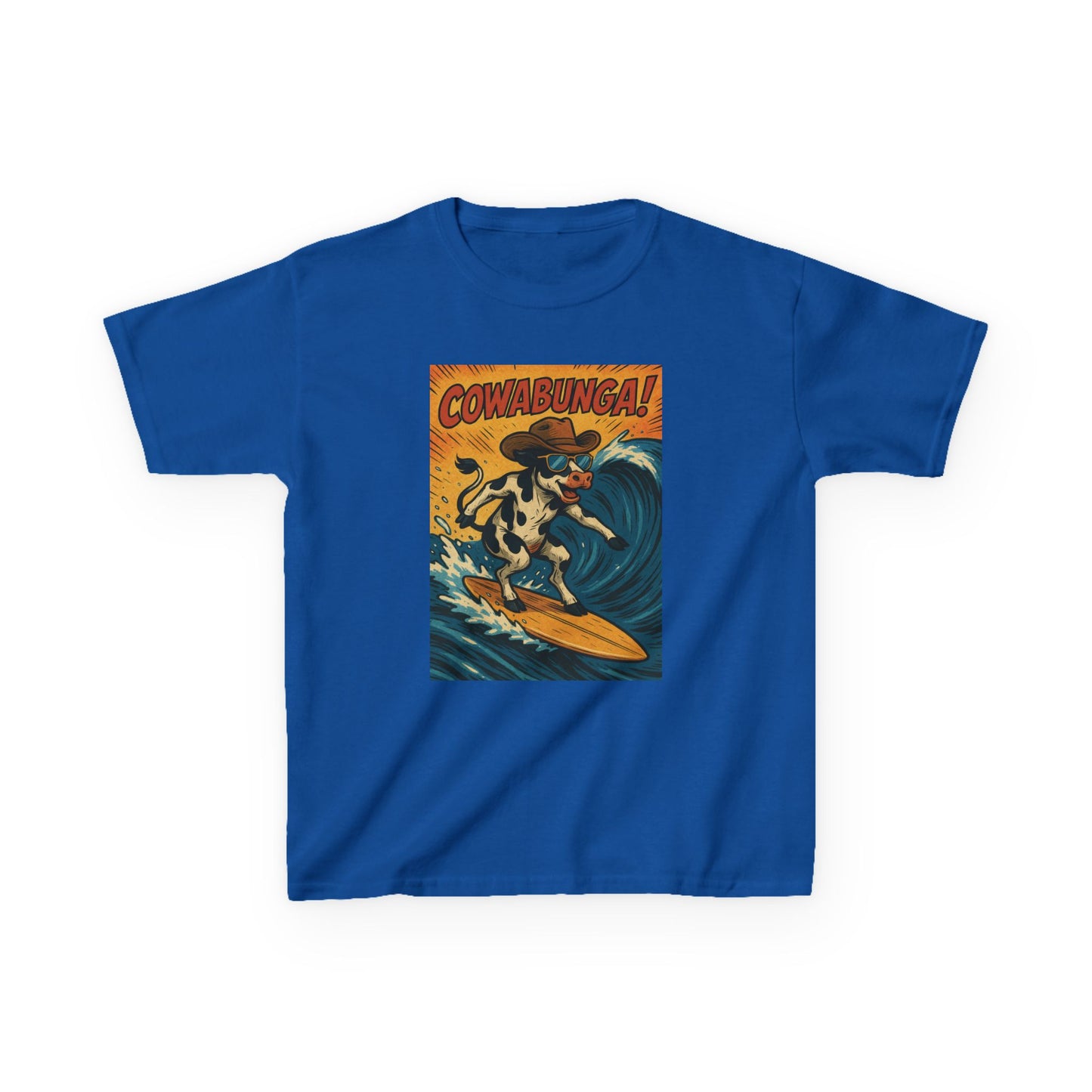 Cowabunga Surfing Cow Kids Tee Graphic Print Western Wear Fun Style Hang Ten Country Style