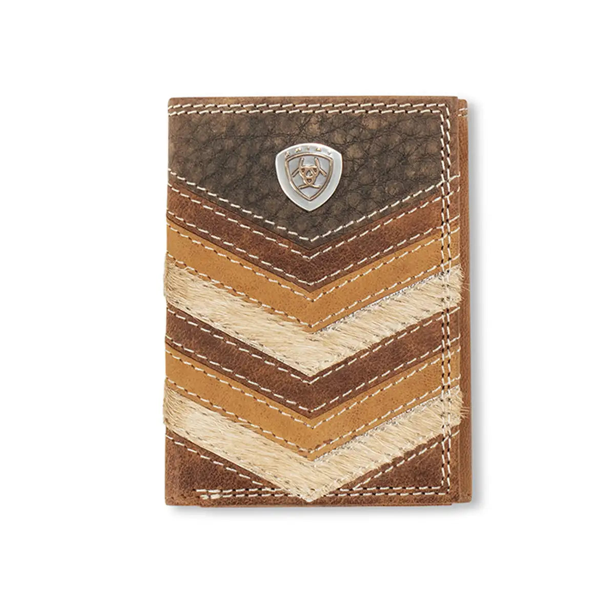 Ariat Chevron Patchwork Hair-On Leather (Brown/Tan) - Men's Tri-Fold Wallet