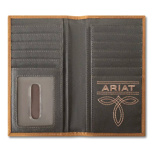 Leather wallet with Ariat branding on a white background