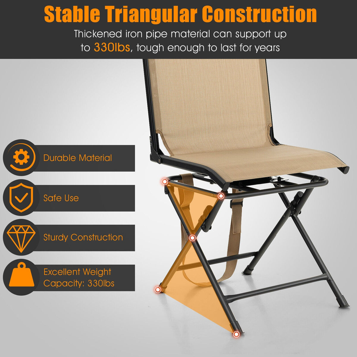 360° Swivel Hunting Chair – Foldable All-Terrain Mesh Seat