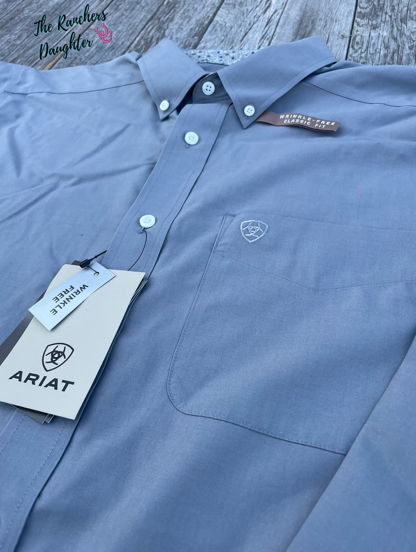 Ariat Men's Grey Wrinkle Free Solid Pinpoint Oxford Classic Fit Shirt
