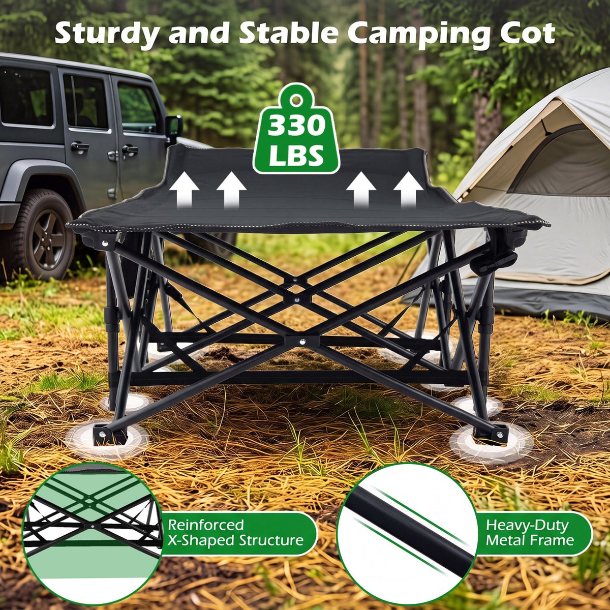 Camping Cot for Adults with Padded Mat & Carrying Bag
