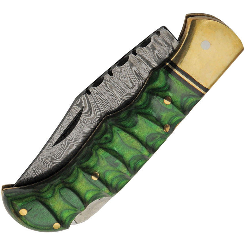 Damascus Grooved Lockback Pocket Knife view 3