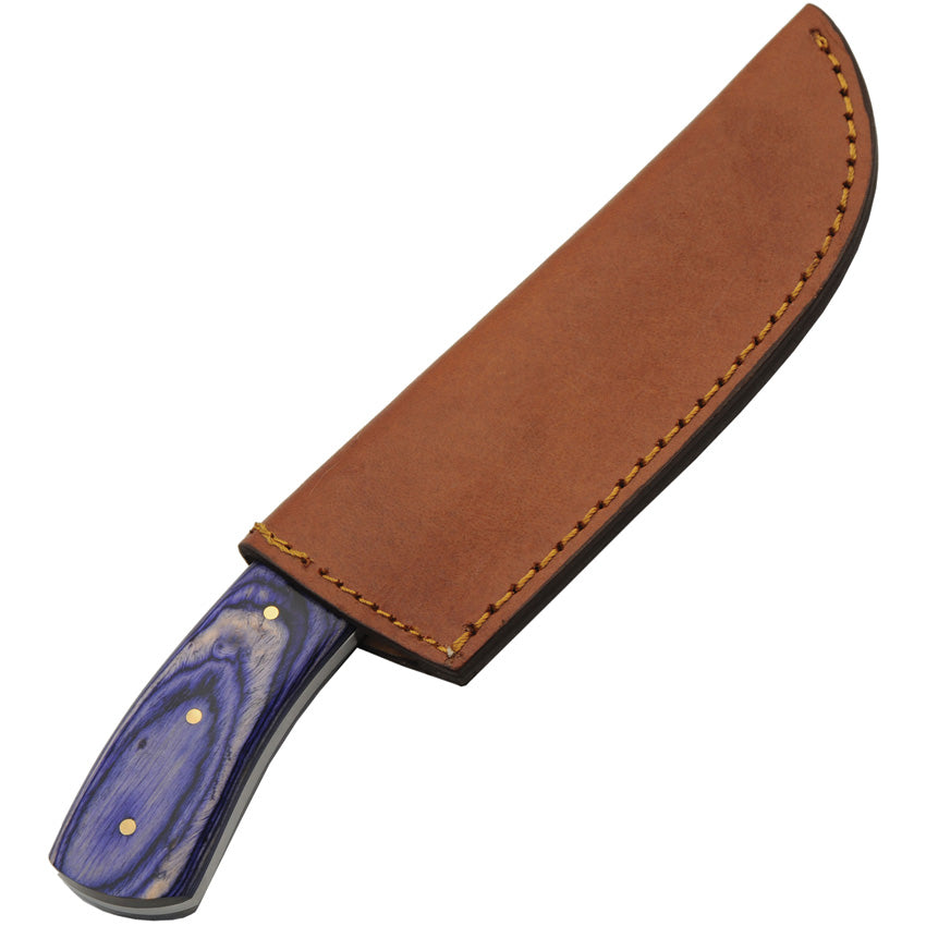 Damascus Opal Blue Hunter Fixed Blade Knife view 3