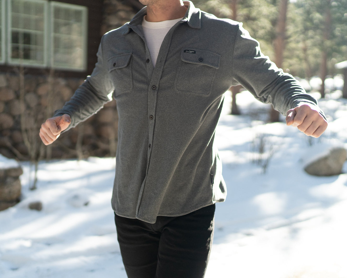 New Frontier Men's Flex Flannel Iron Grey Button Down Long Sleeve