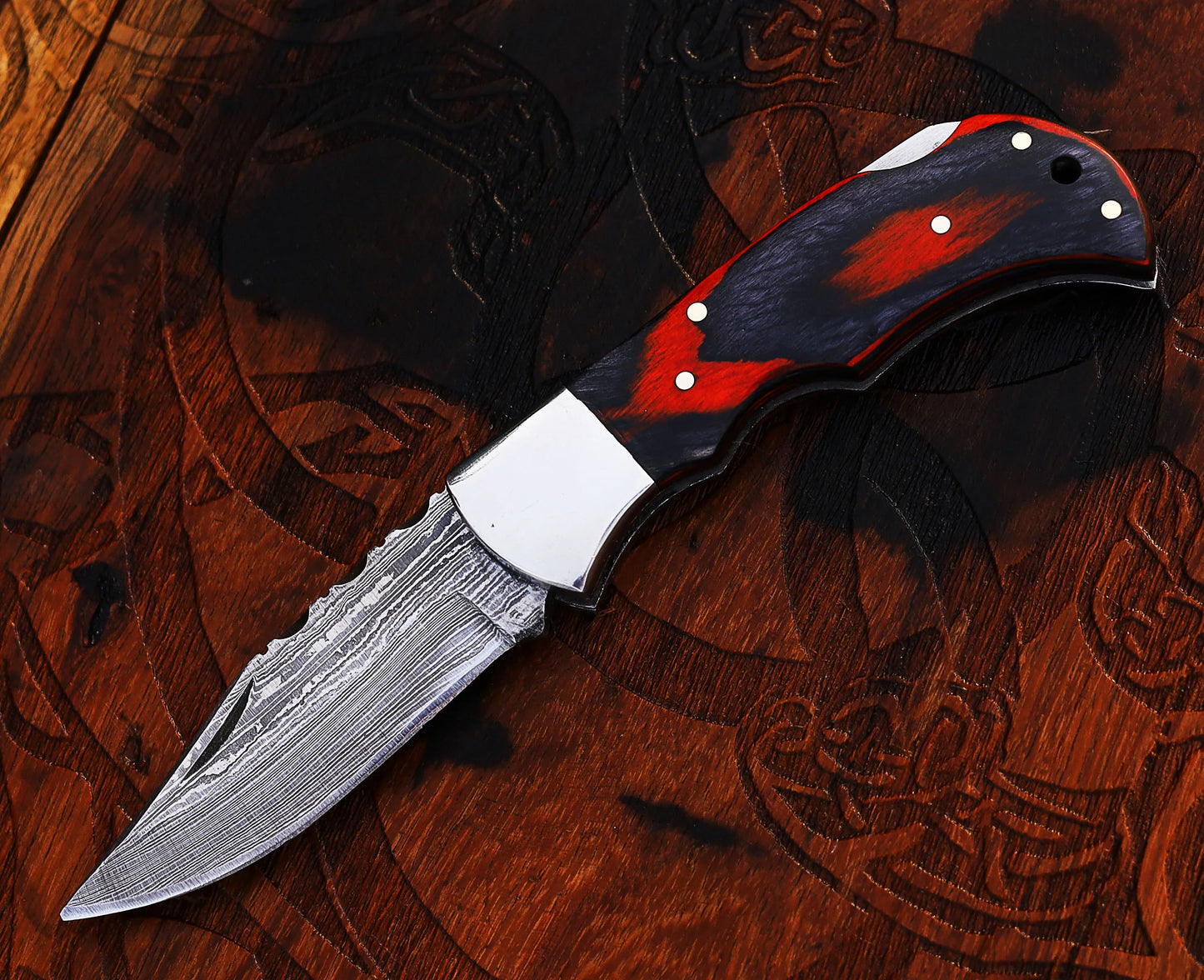Damascus Steel Pocket Knife with Damascus Folding Knife
