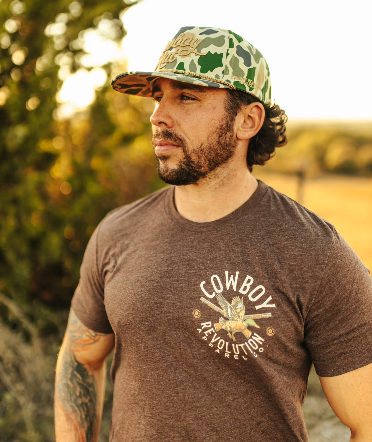 Duck Camo Script “Cowboy Hat” - 5-panel Trucker Hat