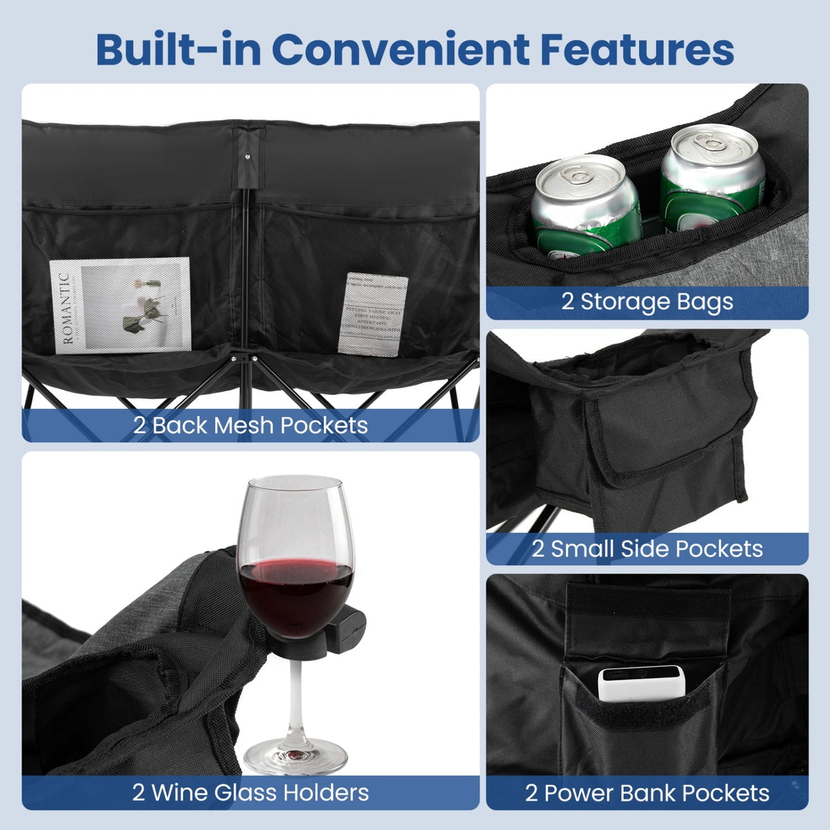 Heated Double Camping Chair – 2 Person with 4 Heating Zones
