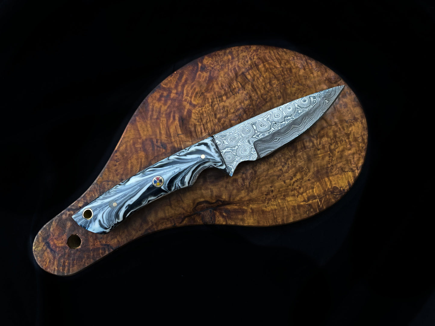 Limited Run - Custom Handmade Raindrop Acrylic Patter Damascus Steel Knife TD-705