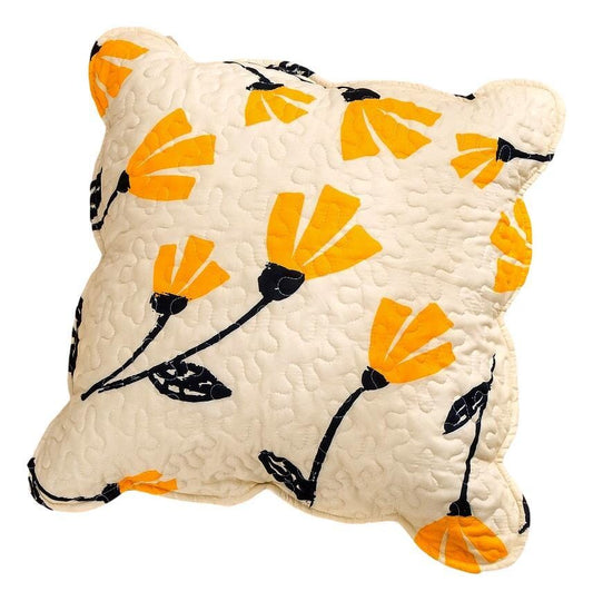Yellow Fleur Floral Golden Orange Ivory Cream Scalloped Throw Pillow Covers, 2 Pieces