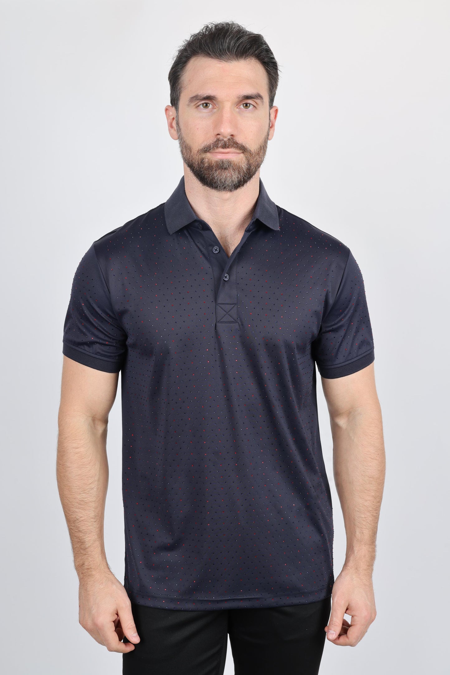 Modern Fit Stretch Full Body Crystals Polo