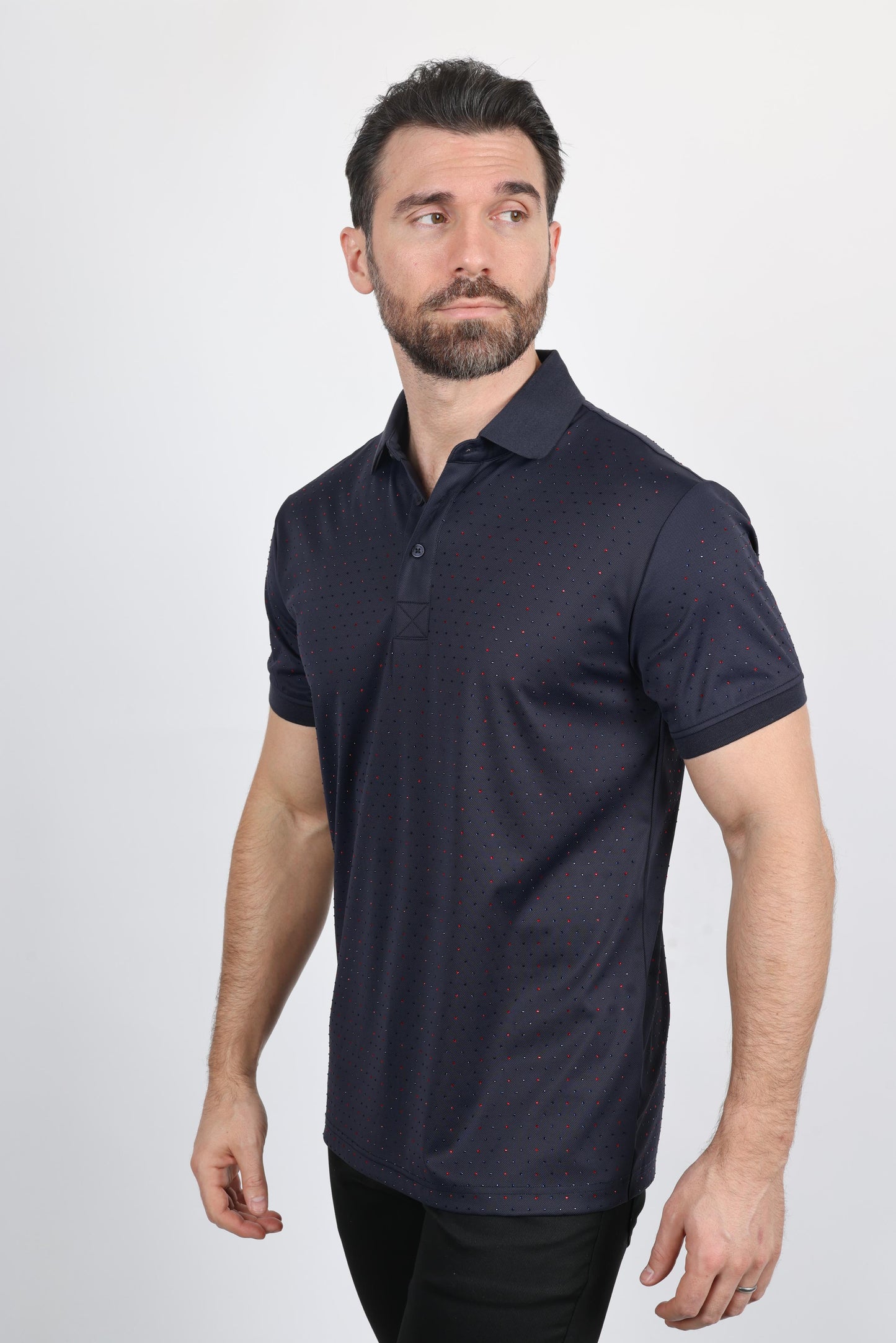 Modern Fit Stretch Full Body Crystals Polo