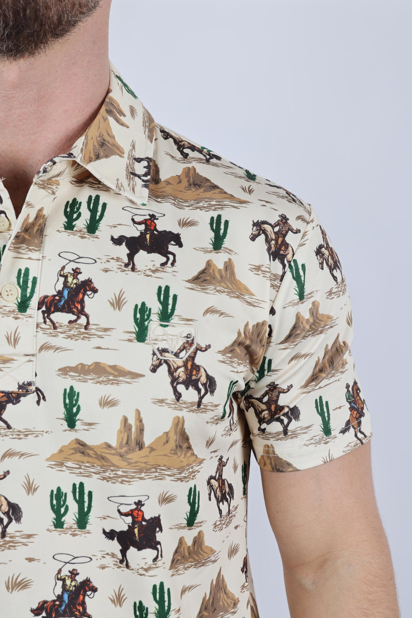 Cactus Print Cotton/Spandex Lightweight Polo
