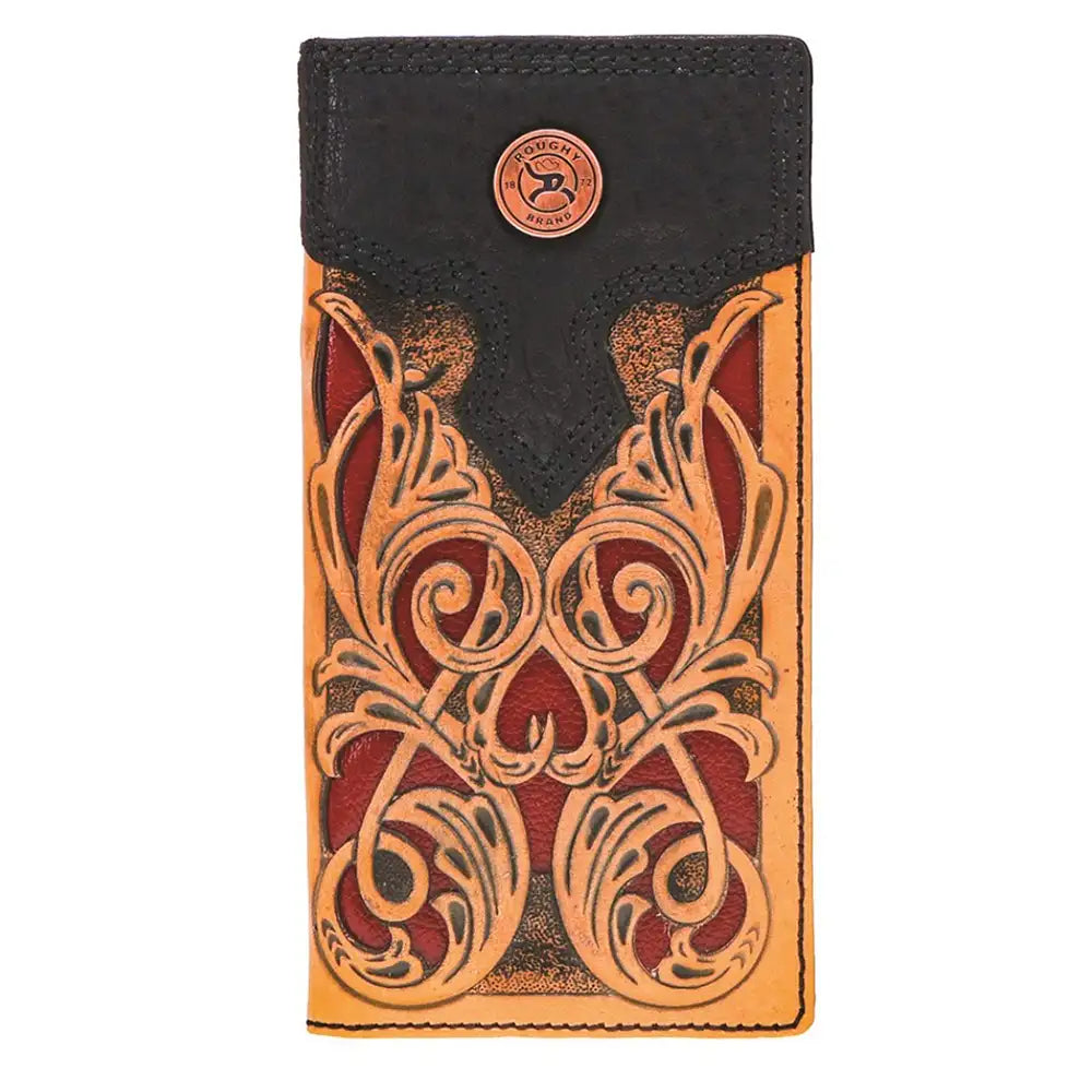 HOOey "Ryder" Hand Tooled Rodeo Rough (Tan/Red) - Men's Rodeo Wallet