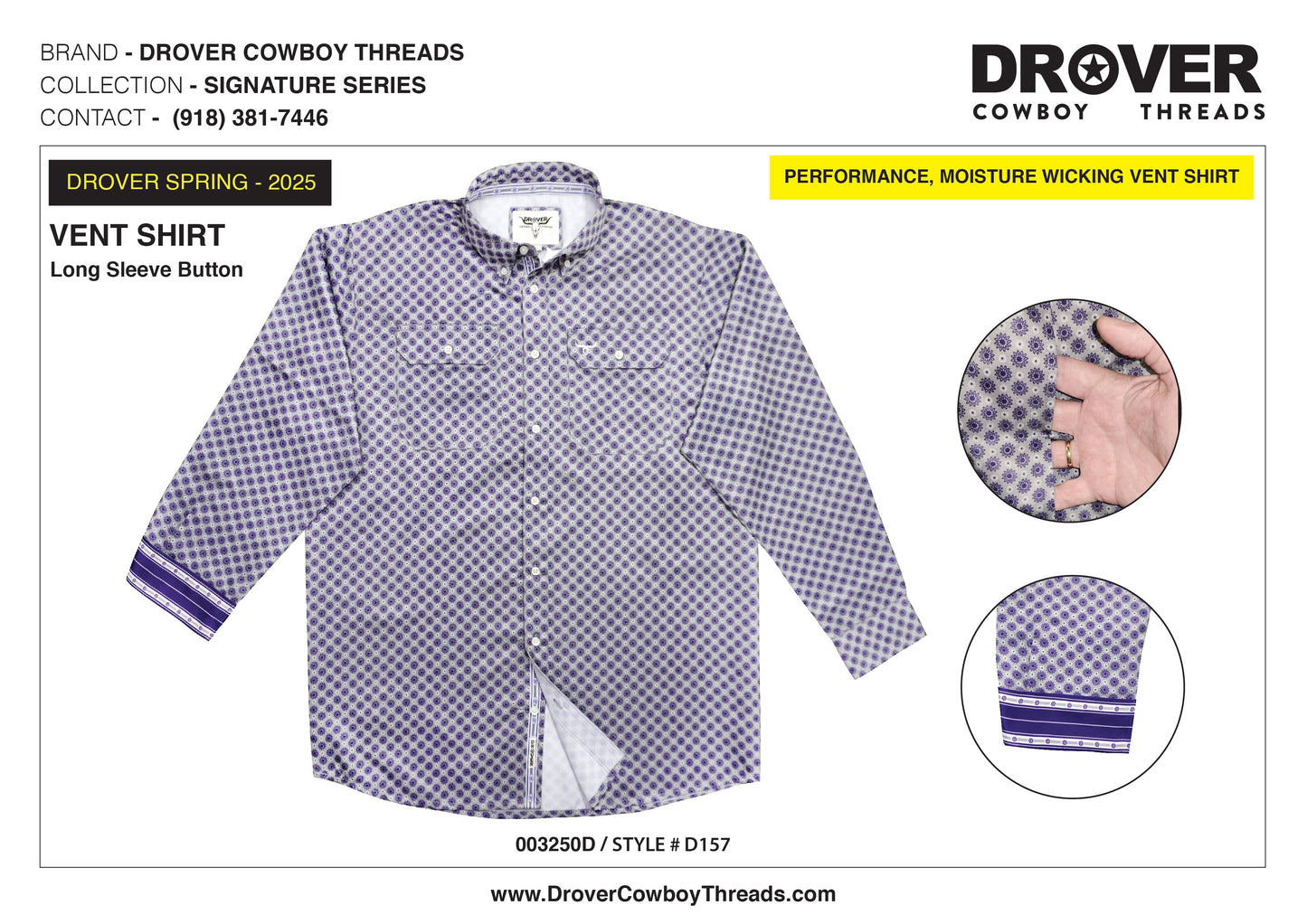 Drover Men's Western Shirt Signature Series - Performance Vent Shirt - Six-Shooter