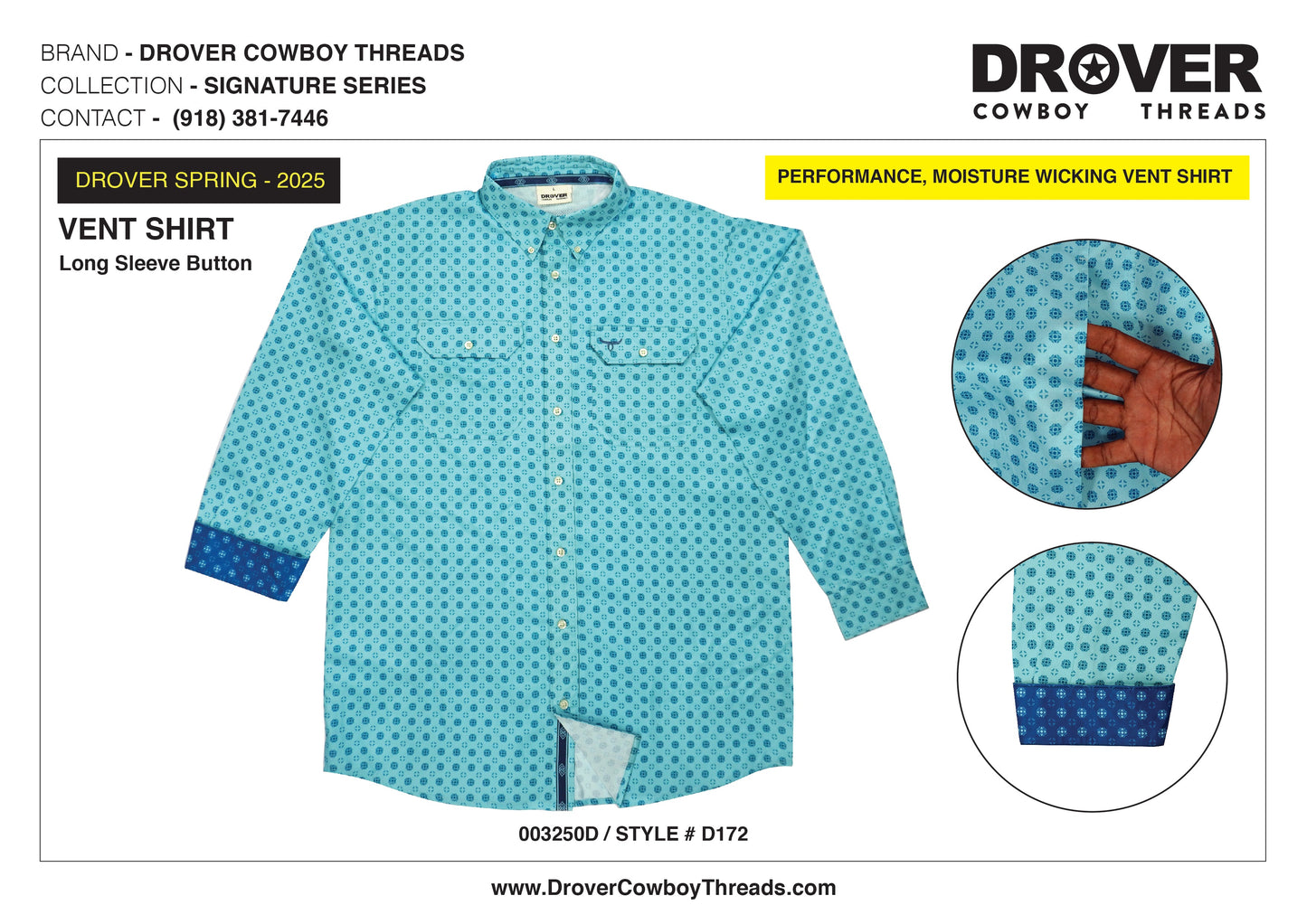 Drover Men's Western Shirt Signature Series - Performance Vent Shirt - Cowpuncher
