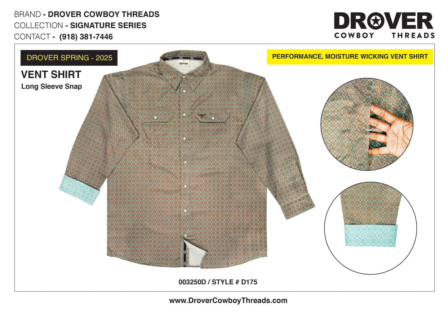 Drover Men's Western Shirt Signature Series - Performance Vent Shirt - Sonora