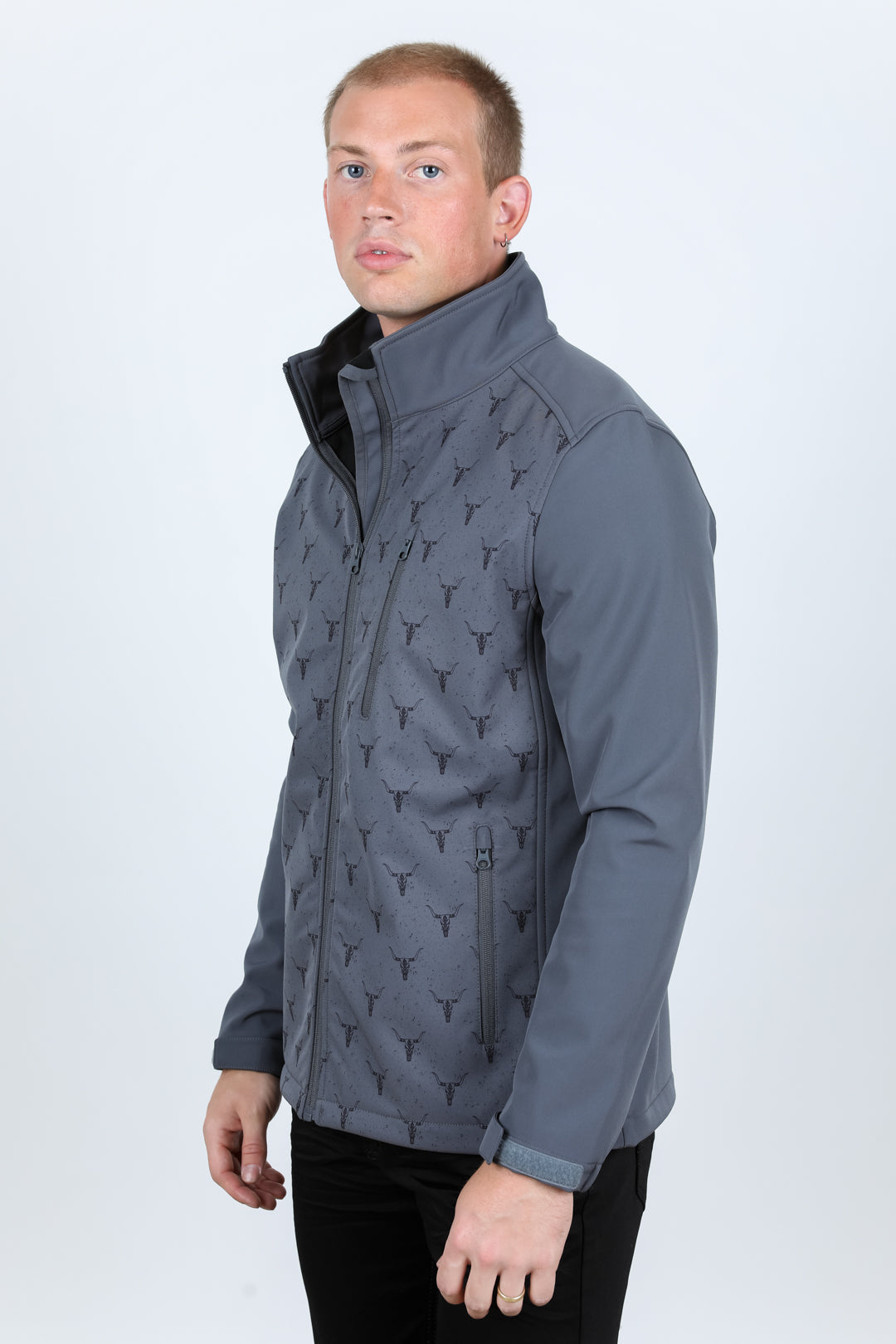 Mens Aztec Softshell Water-Resistant Jacket - Gray Western Wear Fall Winter Coat