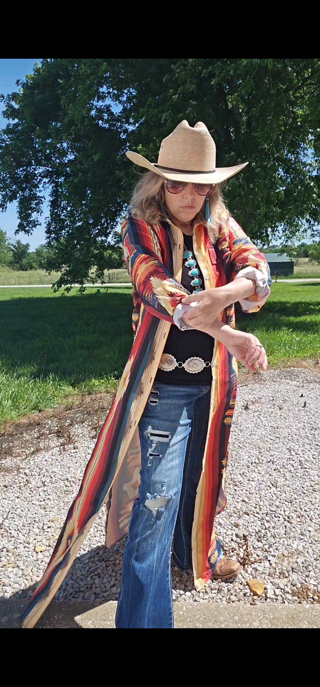 Baha Ranch Western Wear Southwestern Aztec Long Shirt Dress Duster