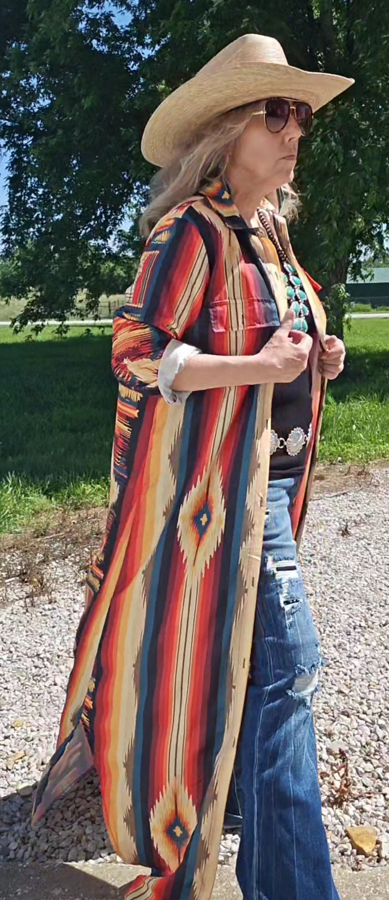 Baha Ranch Western Wear Southwestern Aztec Long Shirt Dress Duster