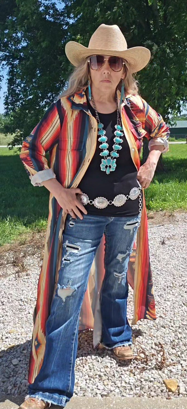 Baha Ranch Western Wear Southwestern Aztec Long Shirt Dress Duster