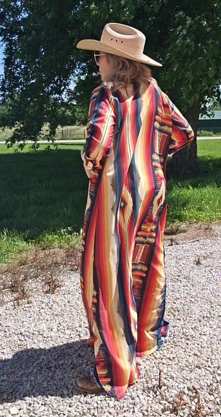 Baha Ranch Western Wear Southwestern Aztec Long Shirt Dress Duster