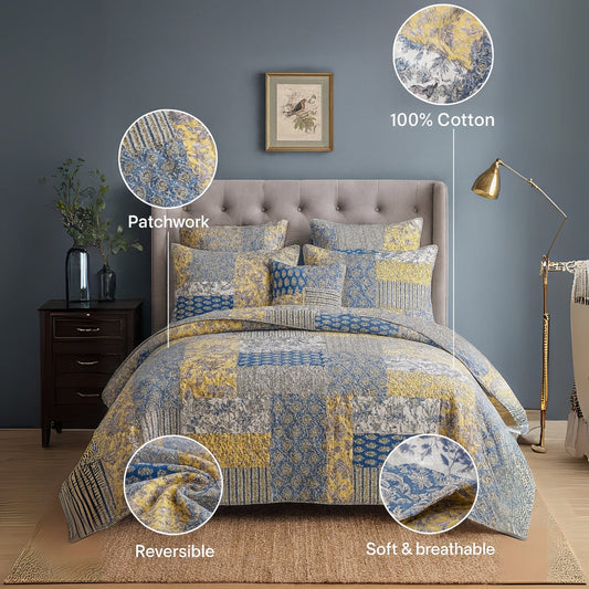 Honey Cove Garden Floral Paisley Cottage Patchwork Cotton Bedspread Set