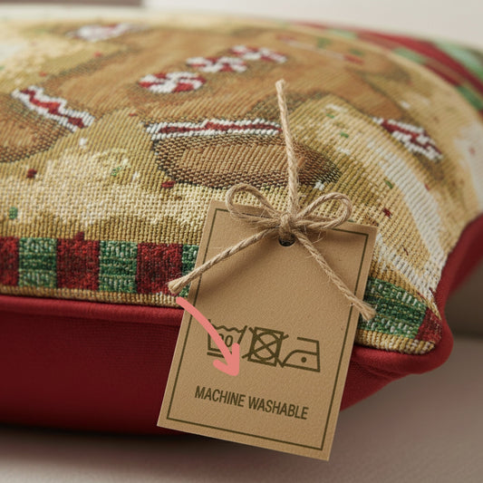 Gingerbread Snowman Woven Throw Pillow Covers 16" x 16"