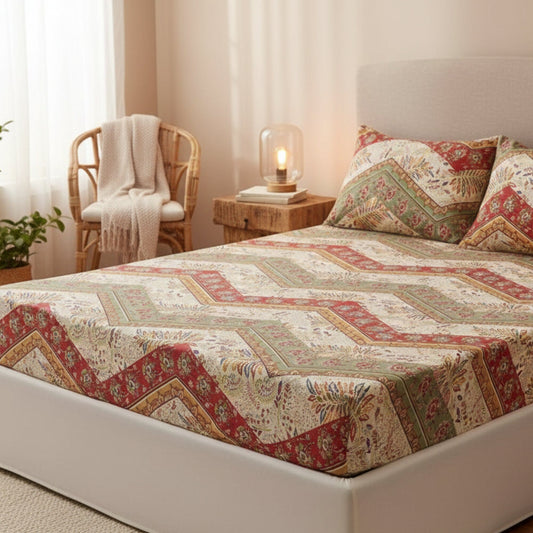 Cranberry Sage Fitted Bed Sheet w/ Pillow Cases