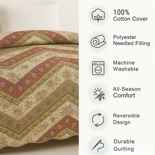 Rustic Cranberry Sage Floral Bedspread Set